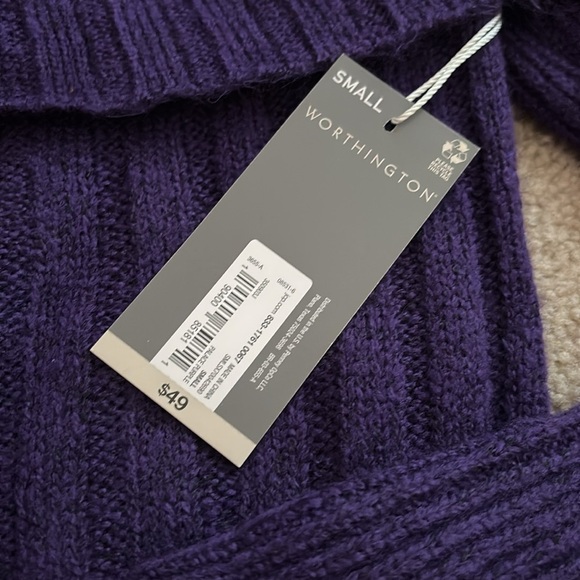Worthington Purple Ribbed Off-Shoulder Sweater Women’s size small NWT - Picture 2 of 8